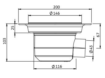 Dimensions for Impey Level-Dec waste with horizontal gravity outlet (UTVG01/H & UTVC01/H) 