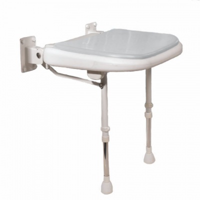 Wall Mounted Fold Up Padded Shower Seat with Support Legs - Grey - 4000 Series - 04270P
