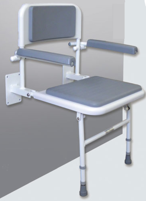 Grey Padded Shower Seat With Back And Arm Rests