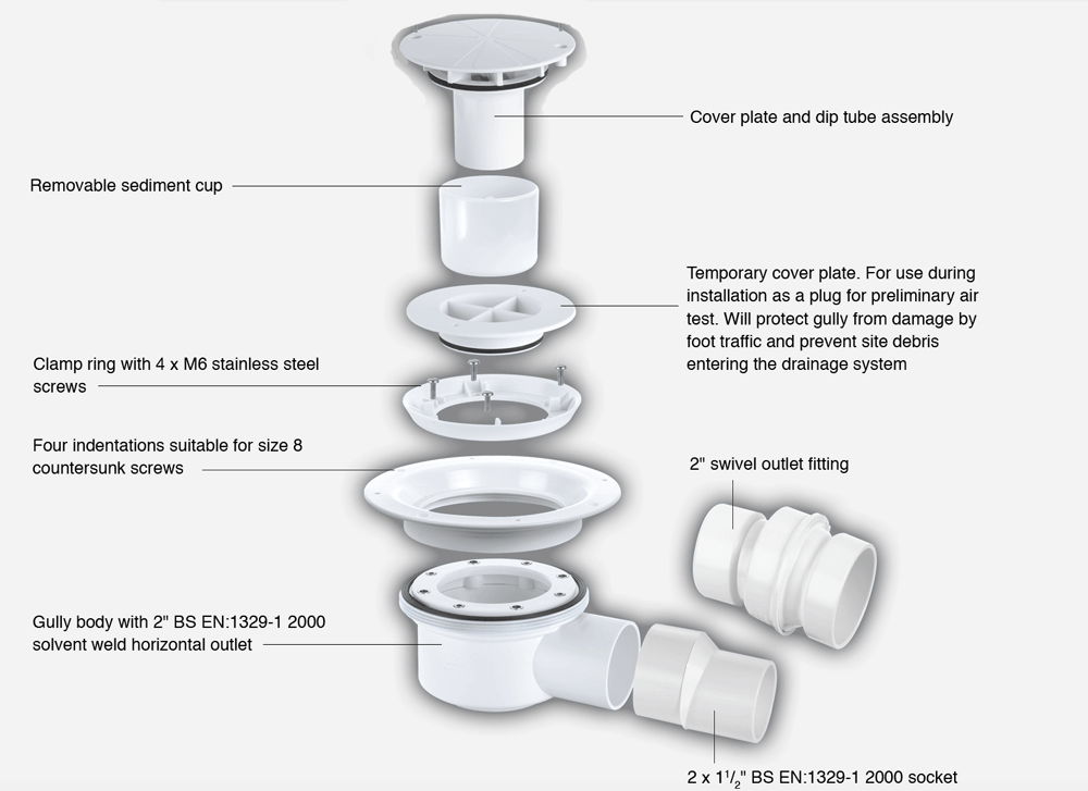 The McAlpine TSG52 Gravity Waste for Vinyl flooring is a two-piece 50mm water seal trapped gully
