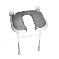 Wall Mounted Fold Up Horseshoe Padded Shower Seat with Support Legs - Grey 04200P