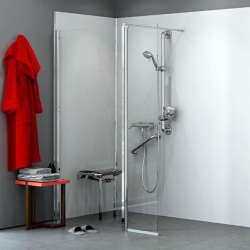 AKW Level Best Wall Hung Shower Screen with Deflector Panel - Chrome Frame