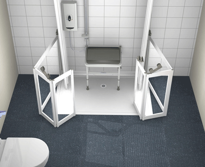 The Swift Island level access shower tray can be paired with our range of compatible half height shower doors and screens to complete your shower enclosure