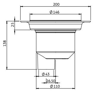 Dimensions for Impey Level-Dec waste with vertical gravity outlet (UTVG01/V & UTVC01/V) 