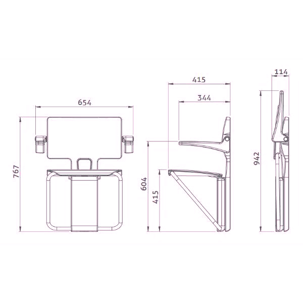 Sandstone colour Slimfold shower seat. Slimfold seat has just 114mm Projection when folded away.