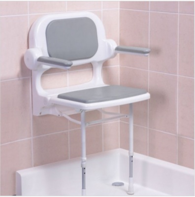 Fold Up Padded Shower Seat with Back and Arms - Grey - 2000 Series - 02130P