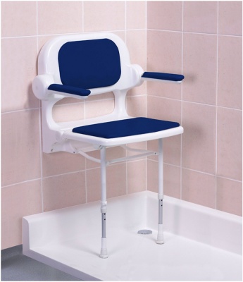 Fold Up Padded Shower Seat with Back and Arms - Blue - 2000 Series - 02230P