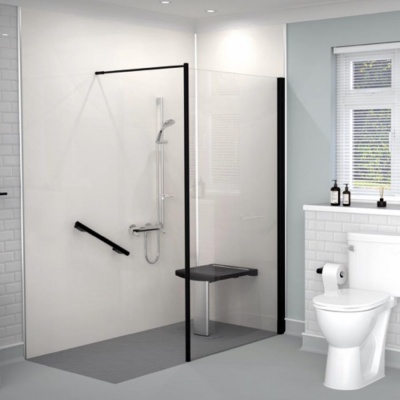 AKW Level Best Wall Hung Shower Screens - Black Frame