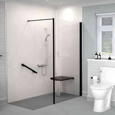 AKW Level Best Wall Hung Shower Screens - Black Frame