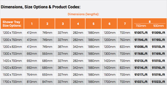 AKW-Option-B Half height shower screens. Fixed Panel & Bi-fold door and single shower doors. Includes curtain and rail