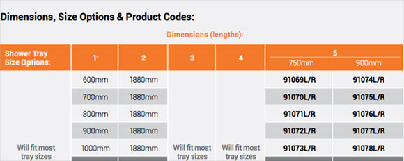 AKW-Option-H Half height shower screens. Fixed panel Shower Screen. Includes curtain and rail