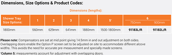 AKW Option PW Shower Doors for Wet Rooms Dimensions