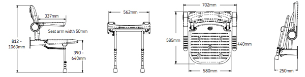 The Bariatric Extra Wide Shower Seat with Back and Arms with Grey Padding is for users up to 40 stone (254kg)