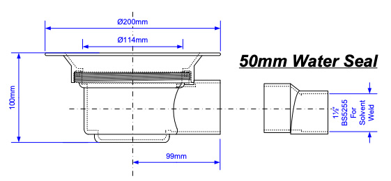 McAlpine TSG52 NSC waste outlet for vinyl flooring dimensions profile view