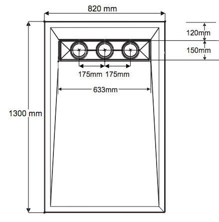 Tri-form deck with linear waste outlet dimensions