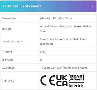 Warmup 61E techical specifications