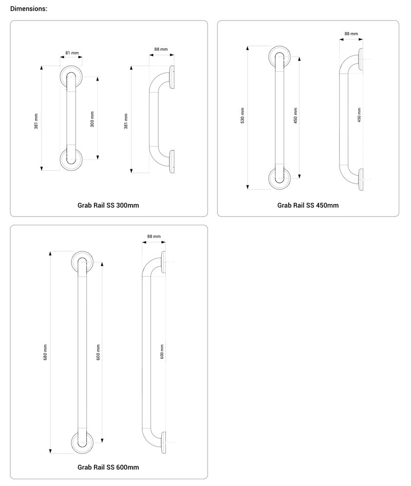Epoxy Coated Stainless Steel Straight Grab Rail - Mid Grey
