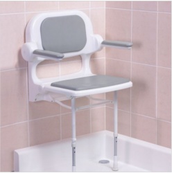 Fold Up Padded Shower Seat with Back and Arms - Grey - 2000 Series - 02130P