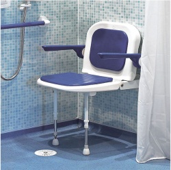 Wall Mounted Fold Up Padded Shower Seat with Back and Arms - Blue - 4000 Series - 04130P